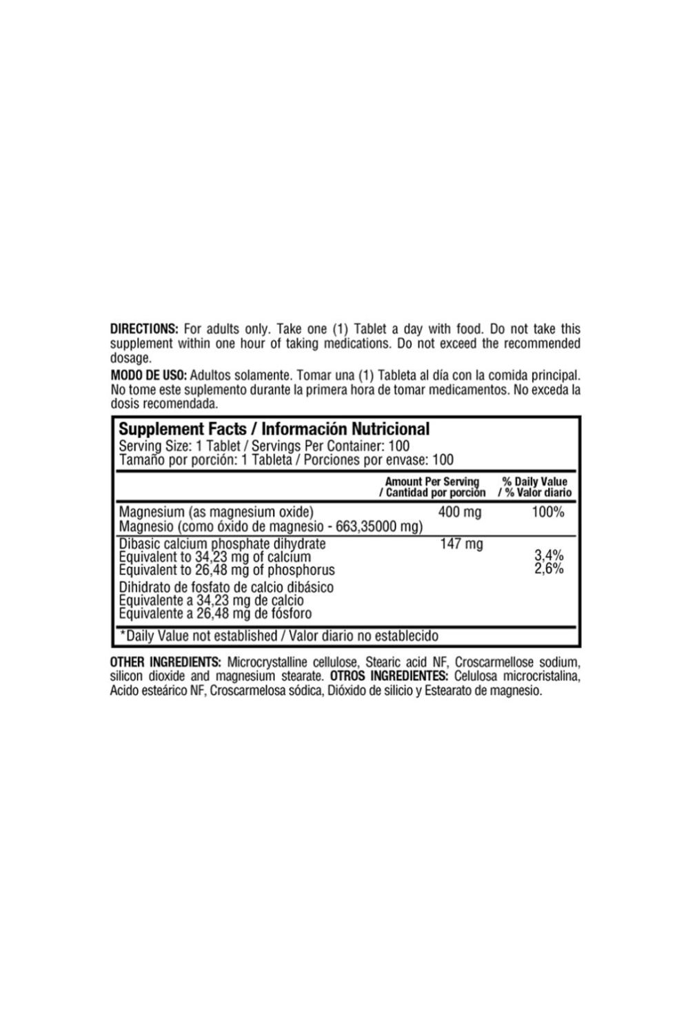 MAGNESIUM OXIDE 400MG 100T - Imagen 3
